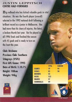 1997 Select AFL Ultimate Series #38 Justin Leppitsch Back
